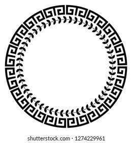 Greek key round frame. Typical egyptian, assyrian and greek motives circle border. Arabic geometric texture. Islamic Art. Abstract geometric. Vector and illustration.