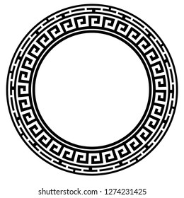 Greek key round frame. Typical egyptian, assyrian and greek motives circle border. Arabic geometric texture. Islamic Art. Abstract geometric. Vector and illustration.