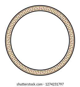 Greek key round frame. Typical egyptian, assyrian and greek motives circle border. Arabic geometric texture. Islamic Art. Abstract geometric. Vector and illustration.