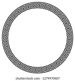 Greek key round frame. Typical egyptian, assyrian and greek motives circle border. Arabic geometric texture. Islamic Art. Abstract geometric. Vector and illustration.