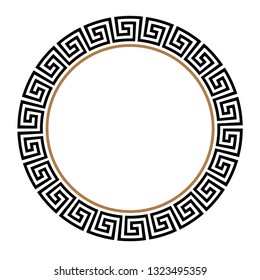 Greek key round frame. Typical egyptian, assyrian and greek motives circle border. Arabic geometric texture. Islamic Art. Abstract geometric. Vector and illustration.