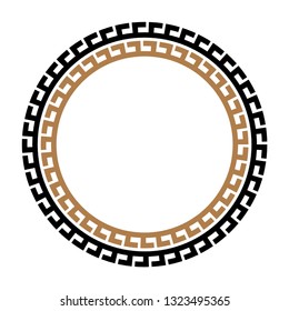 Greek key round frame. Typical egyptian, assyrian and greek motives circle border. Arabic geometric texture. Islamic Art. Abstract geometric. Vector and illustration.