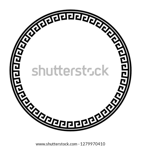 Greek key round frame. Typical egyptian, assyrian and greek motives circle border. Arabic geometric texture. Islamic Art. Abstract geometric. Vector and illustration.