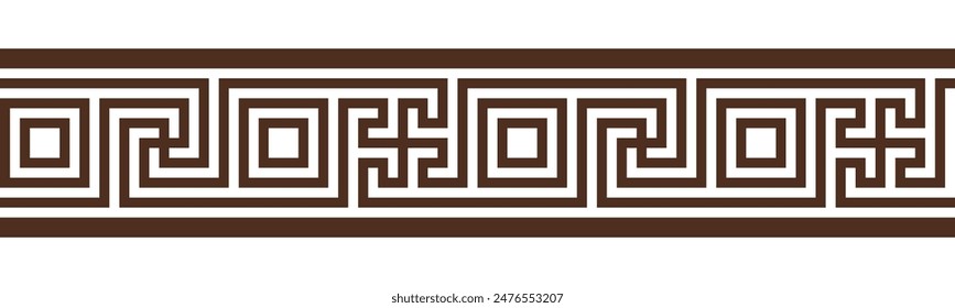 Greek key seamless border pattern. Decorative ancient meander, Greece ornament with repeated geometric motifs. Vector EPS10.