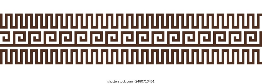 Greek key seamless border pattern collection. Decorative ancient meander, Greece ornament with repeated geometric motifs. Vector EPS10.