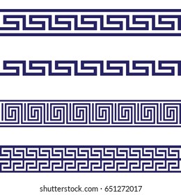 Greek Key Seamless Border Patterns Blue. Vector.