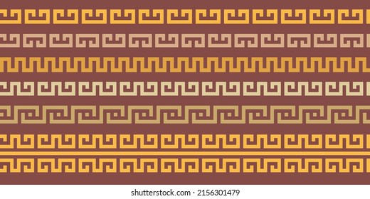 Greek key seamless border set. Decorative ancient meander, Greece ornament with repeated geometric motif. Vector EPS10.