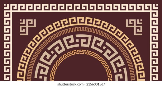 Greek key seamless frame set. Decorative ancient meander, Greece border ornament with repeated geometric motif. Vector EPS10.