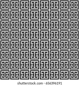 Greek key seamless pattern background in black and white. Vintage and retro abstract ornamental design. Simple flat vector illustration.