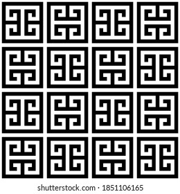 Greek key seamless vector geometric pattern inspired by ancient Greece pottery and ceramics art. Repetitive abstract pattern, traditional vase decoration in black and white
 