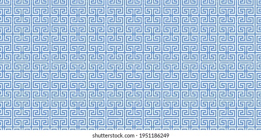 Greek key vector seamless pattern,  geometric background, blue grunge meander ornament, roman line print. Abstract graphic illustration