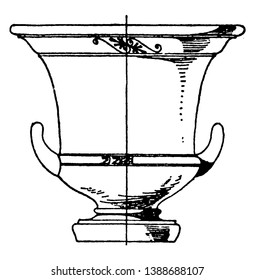 Greek Krater is a type of antique vase,  it is typically used for mixing water and wine, vintage line drawing or engraving illustration.