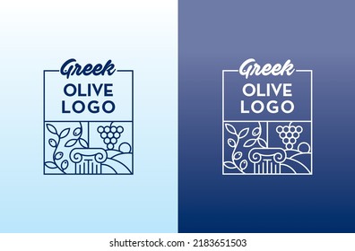 Ilustración del logotipo del vector de concepto plano griego de monumentos. Plantilla de diseño de icono del logotipo de Grecia.