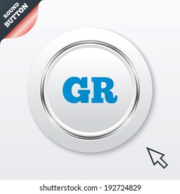 Greek language sign icon. GR Greece translation symbol. White button with metallic line. Modern UI website button with mouse cursor pointer. Vector
