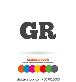 Greek language sign icon. GR Greece translation symbol. Classic flat icon. Colored circles. Vector