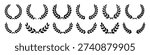 Greek laurel icons set. Circular foliage branches and wreath silhouettes, trophy crests, Greek olive branch awards, and winner round emblems.