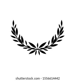 Greek laurel or olive half of wreath for winners award or decorative leaf frame vector illustration isolated on white background. Heraldic element of honor and glory black icon. svg