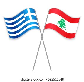 Greek and Lebanese crossed flags. Greece combined with Lebanon isolated on white. Language learning, international business or travel concept.