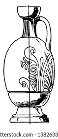 Greek Lekythos is elongated and cylindrical, it is more like a modern jug, vintage line drawing or engraving.