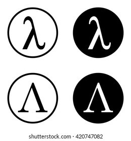 Greek letter lambda symbol set in circle . Vector illustration