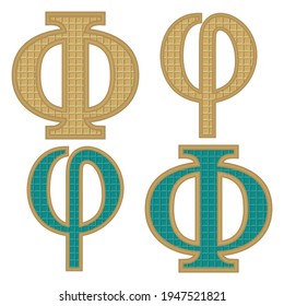 Greek Letter Phi With Wafer Pattern Vector Illustration. Symbol Phi Isolated On White Background

