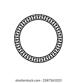 Greek letter round frame in black color isolated on white background. Circular meander border vector illustration.