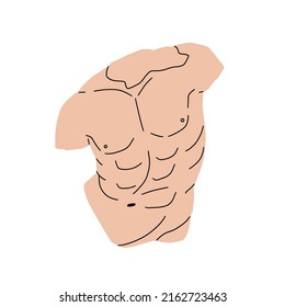 Estatua del torso griego masculino de estilo moderno. Escultura corporal de la Grecia antigua. Resumen de dios antiguo, figura histórica sin rostro de deidad. Ilustración vectorial plana aislada en fondo blanco