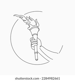 Greek man with torch line art vector illustration. A runner with a torch. Illustration in ancient Greek style. Sports concept illustration.