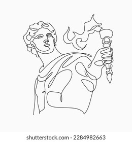 Greek man with torch line art vector illustration. A runner with a torch. Illustration in ancient Greek style. Sports concept illustration.