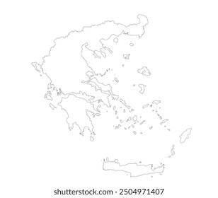 Greek map line contour vector silhouette illustration isolated. Mediterranean country. EU state. Balkan state symbol. Scheme Greece map vector silhouette. Greek shape shadow territory.