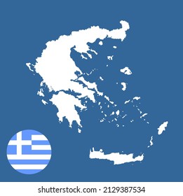 Greek map silhouette and national flag of Greece vector illustration isolated on blue. Mediterranean country. EU state. Balkan state symbol. Greek flag. Greece vector map silhouette and vector flag.
