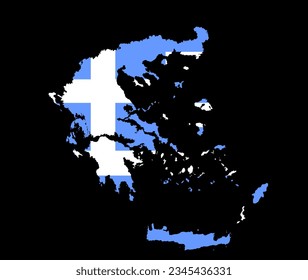 Griechische Karte Silhouette Vektorgrafik, nationale Flagge von Griechenland einzeln auf Schwarz. Mittelmeerland. Staatssymbol der EU und des Balkan. griechische Flagge. Griechenland Karte. Griechenland Karte.