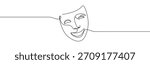 Greek mask continuous one line drawing. Theatre symbol.