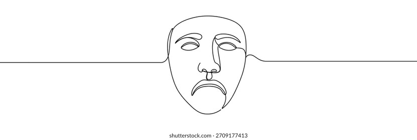 Greek mask continuous one line drawing. Theatre symbol.