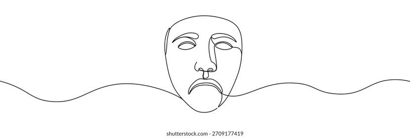 Greek mask continuous one line drawing. Theatre symbol.