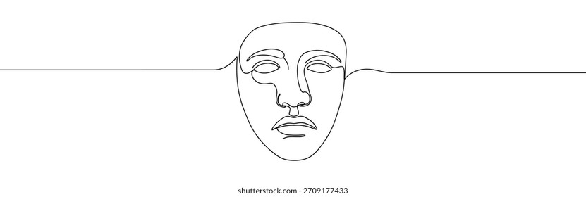 Greek mask continuous one line drawing. Theatre symbol.