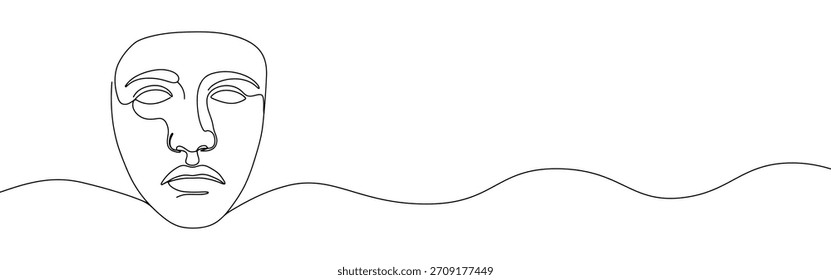 Greek mask continuous one line drawing. Theatre symbol.