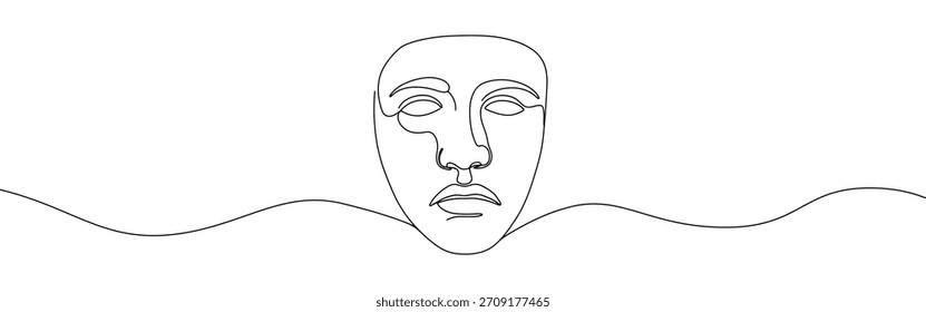 Greek mask continuous one line drawing. Theatre symbol.