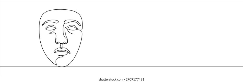 Greek mask continuous one line drawing. Theatre symbol.