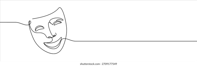 Greek mask continuous one line drawing. Theatre symbol.