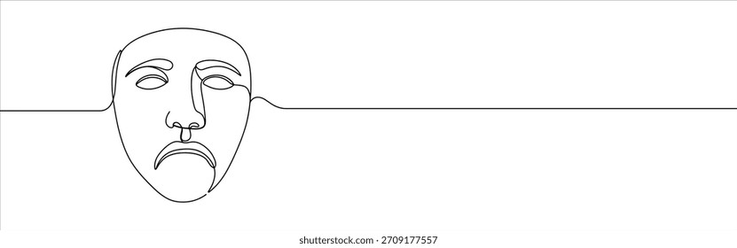 Greek mask continuous one line drawing. Theatre symbol.
