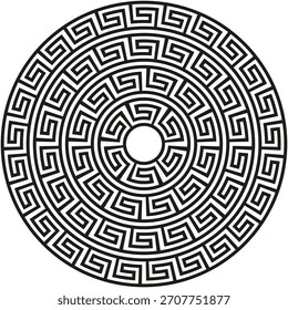 Greek meander circle. Concentric ring pattern. Ancient symbol Vector. Geometric frame design.