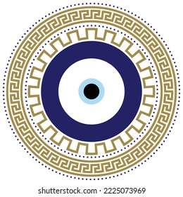 El crudo griego del mal ojo turco. El mal ojo griego de Mandala. Símbolo de protección en Turquía, Grecia, Chipre. Ojo turco azul de Fátima. Amulet de mal ojo. Nazar. Elemento mágico, atributo