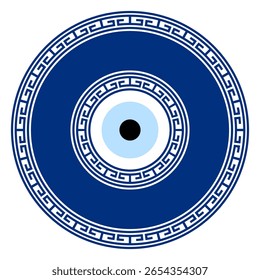 Greek meander Turkish evil eye. Mandala greek evil eye. Symbol of protection in Turkey, Greese, Cyprus. Blue Turkish Fatima's Eye. Amulet from evil eye. Nazar. Magic item, attribute	
