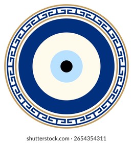 Greek meander Turkish evil eye. Mandala greek evil eye. Symbol of protection in Turkey, Greese, Cyprus. Blue Turkish Fatima's Eye. Amulet from evil eye. Nazar. Magic item, attribute	
