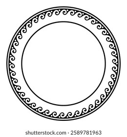 Greek meander. Vector round monochrome classic frame. Pattern of Greece, ancient Rome. Circle european border. Abstract round classical Greek ornament. Egyptian, Assyrian, Greek motif circular frame.