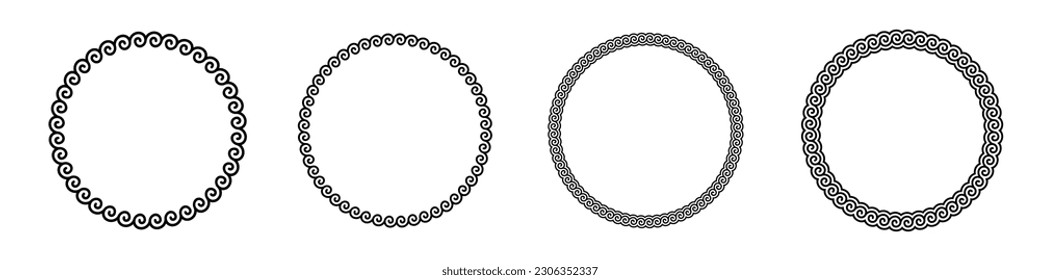 Greek Meander Waves Ornament Circle Round Frame Border Vector Background Illustration