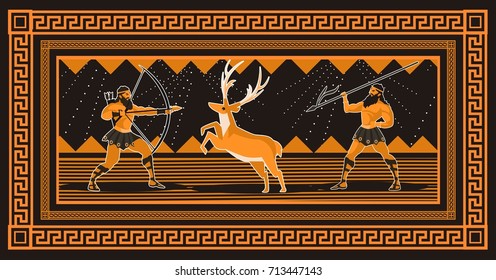 greek men hunting a deer