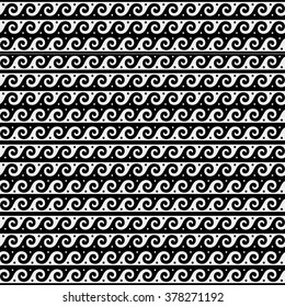 Greek minimal monochrome black and white pattern, background or ornament. Ancient style, symbols, waves