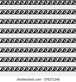 Greek minimal monochrome black and white pattern, background or ornament. Ancient style, symbols, waves